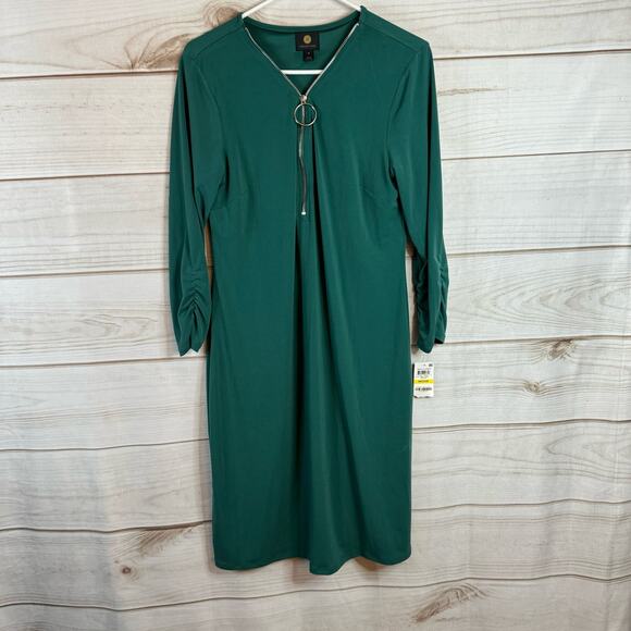 JM Collection Green Long Sleeve Zipper Front Midi Dress Size Medium - Picture 1 of 6